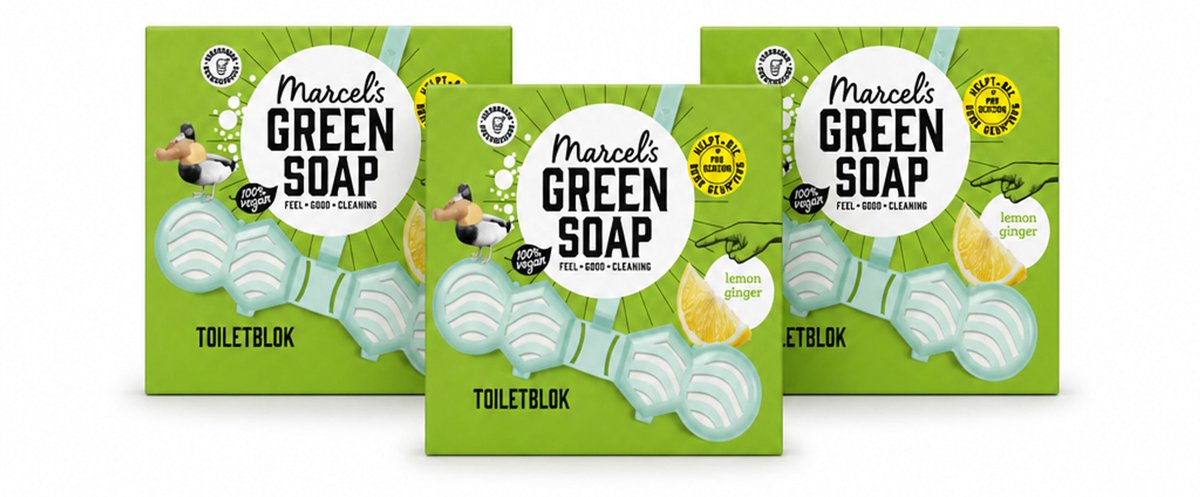 3 x Marcel's Green Soap - Toiletblok - Citroen & Gember - Langdurige werking - 1 Toiletblok - Voordeelverpakking - 3 stuks