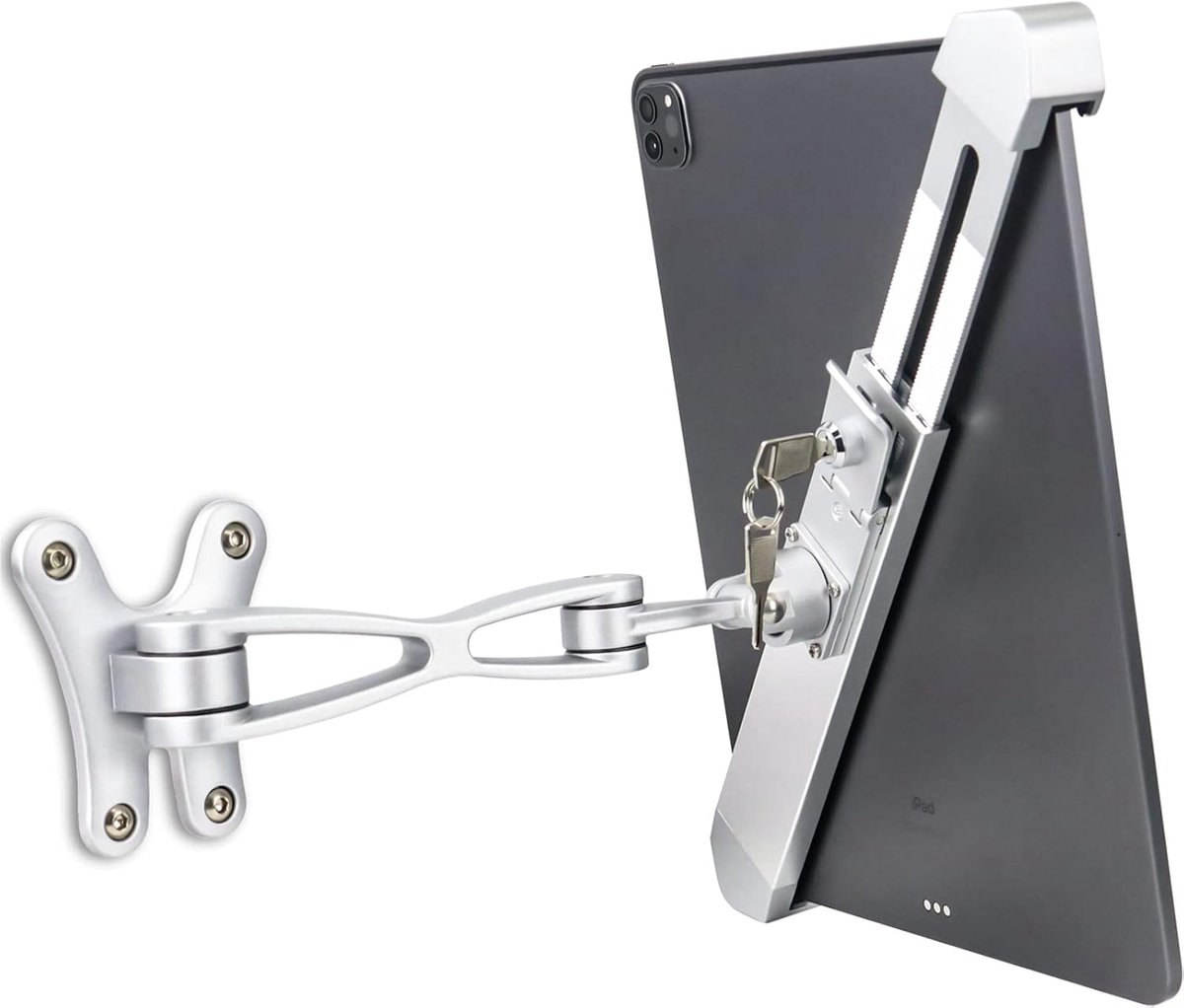 Tabletwandhouder met anti-diefstal, afsluitbare iPad-wandhouder, zware belasting, scharnierarm, wandstandaard voor iPad Pro 11 10,5 Air 5 4 3, Galaxy Tab, Switch, Slate, Fire tablet, 7-11 inch