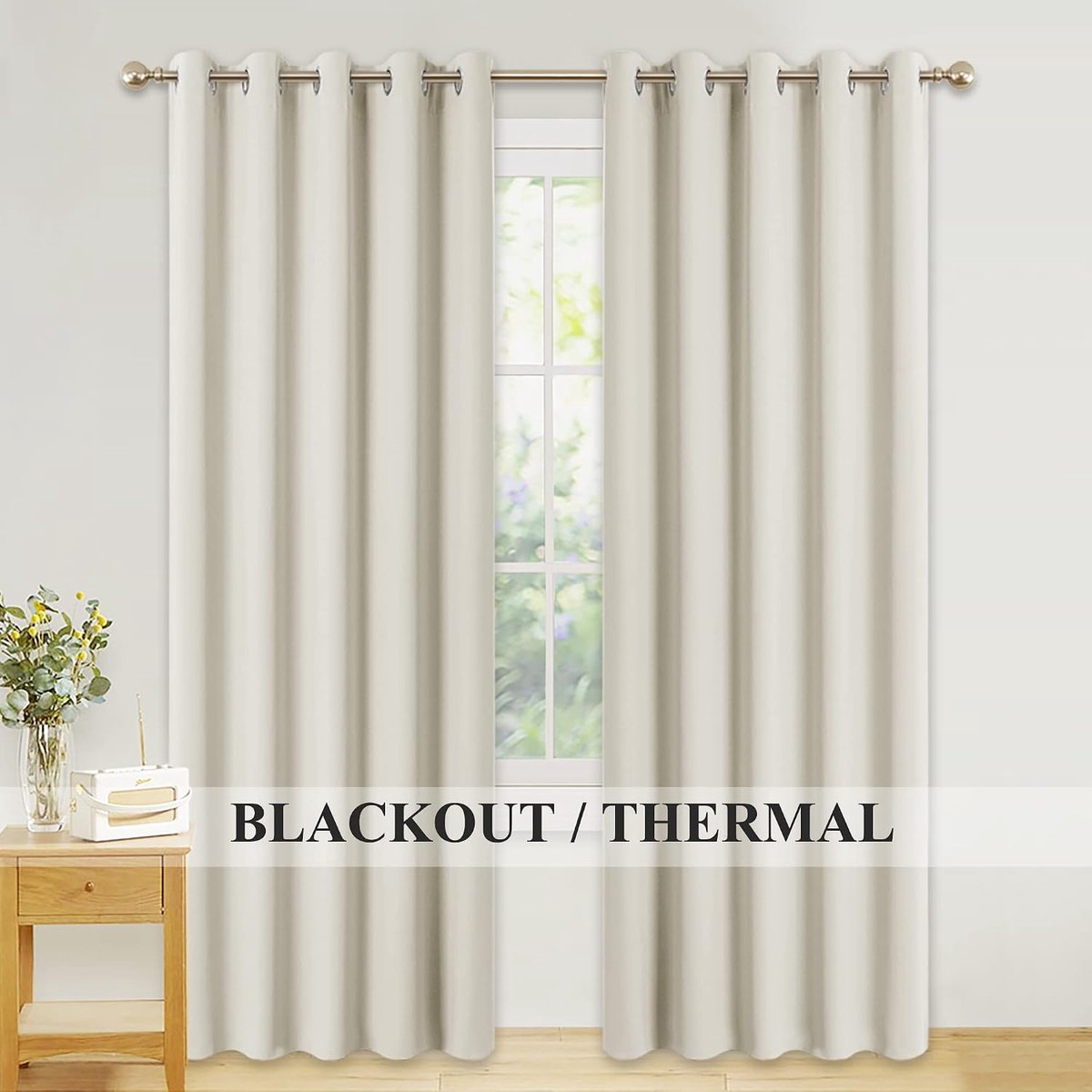 Dance Set van 2 ondoorzichtige gordijnen met oogjes, verduisteringsgordijnen, extra breed, voor woonkamer, 228 x 167 cm (h x b), lichtbeige