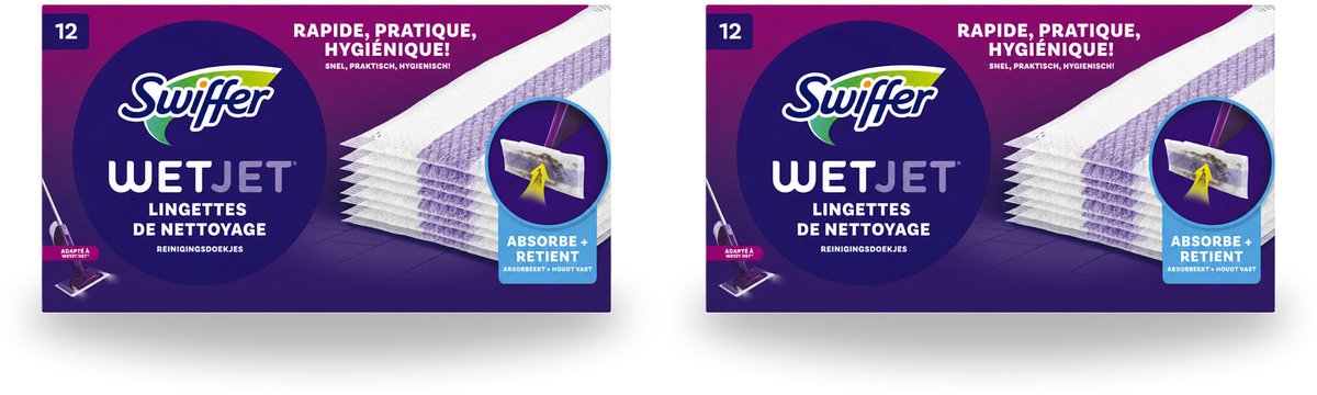 2 x Swiffer - WetJet – Reinigingsdoekjes – Navullingen – 12 doekjes - Voordeelverpakking - 2 stuks