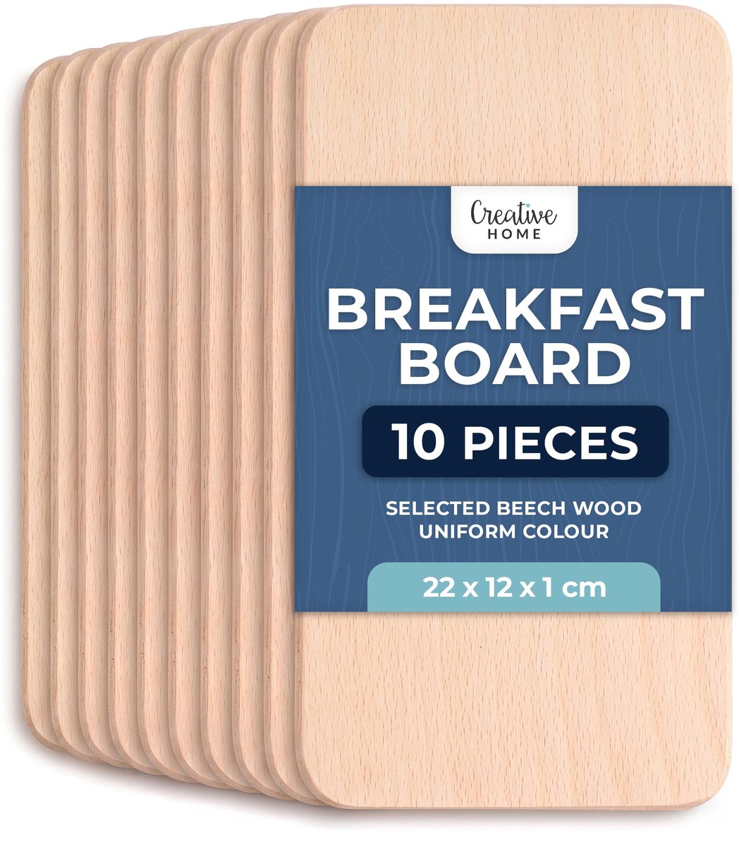 Creative Home set van 10 lichte houten ontbijtplankjes, 22 x 12 cm, Geselecteerde houten plankjes Snijplank Omkeerbare snijplank Plankje Ontbijtplank Houten plank voor brood, vlees en groenten