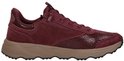 Bordeauxrode sneaker met luipaardprint, rits en taupekleurige zool, van de zijkant gezien.
