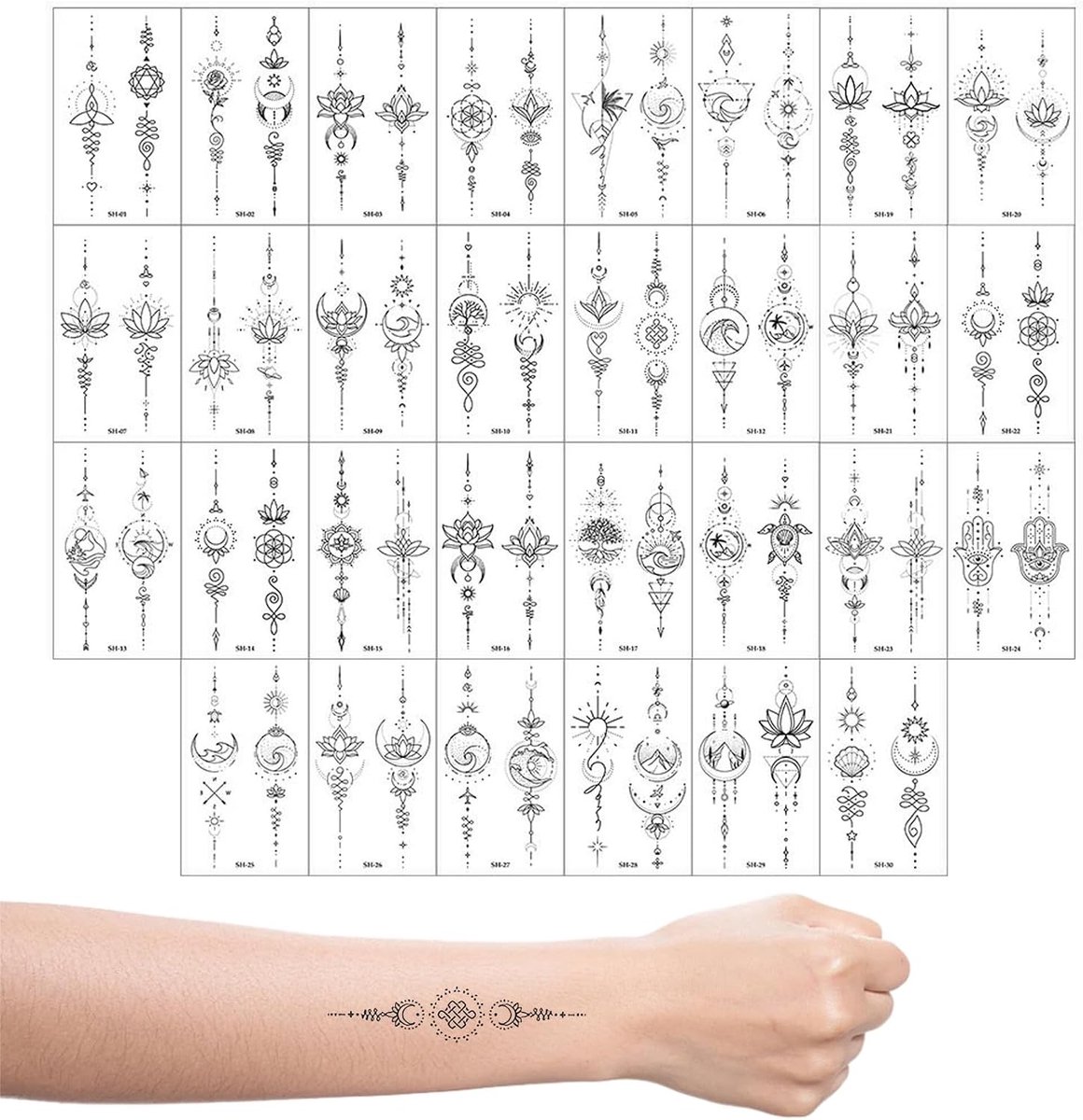 Tijdelijke tatoeages, set voor volwassenen en kinderen, zelfklevende tatoeages, waterdichte neptatoeages om op te plakken, minimalistische tattoo-stickers voor arm, hals en lichaam