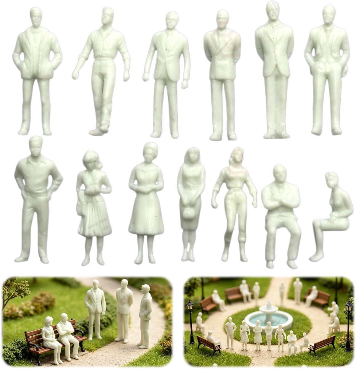 100 Miniatuur Figuurtjes, schaal 1:75, onbeschilderd
