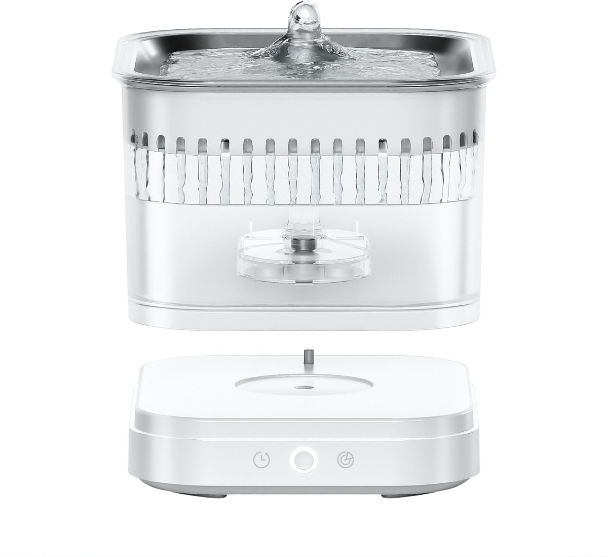 Draadloze Drinkfontein voor Katten en Kleine Honden – 2,5 L – Inclusief 7 Filters – Water en Stroom Gescheiden – Bewegingssensor – 3 Watermodi – 7200 mAh Accu – 304 RVS Drinkplateau – Stil tot 30 dB thumbnail 2