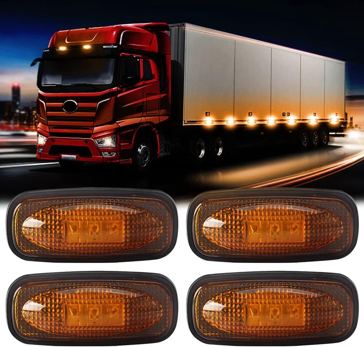 4 stuks 3 LED zijmarkeringslichten barnsteen/geel 12-24V super helder waterdicht aanhanger licht toepasbaar voor vrachtwagen RV boot voor achter markeringslichten