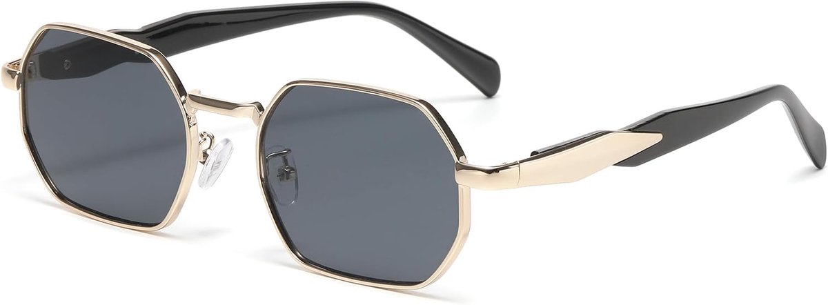 zeshoekige zonnebril voor heren en dames, vintage, vierkant, rechthoekig, metalen frame, punk-stijl