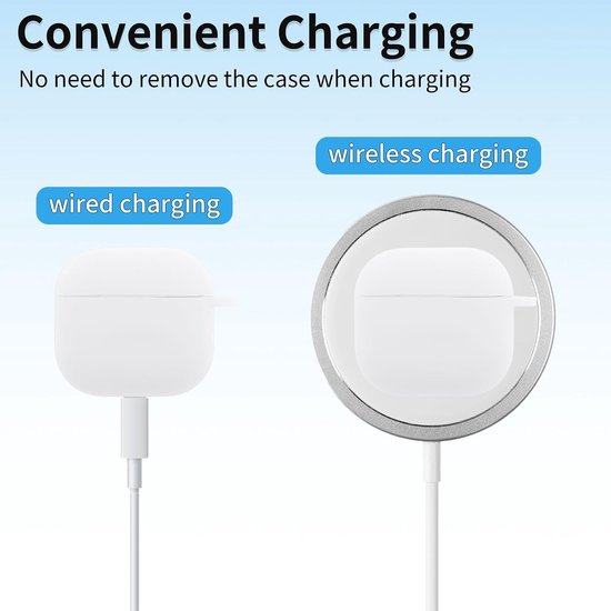 Hoes voor AirPod 4, siliconen beschermhoes voor AirPod 4, stootvaste hoes voor AirPod 4e generatie met karabijnhaak, front-led, zichtbaar, wit — afbeelding 4