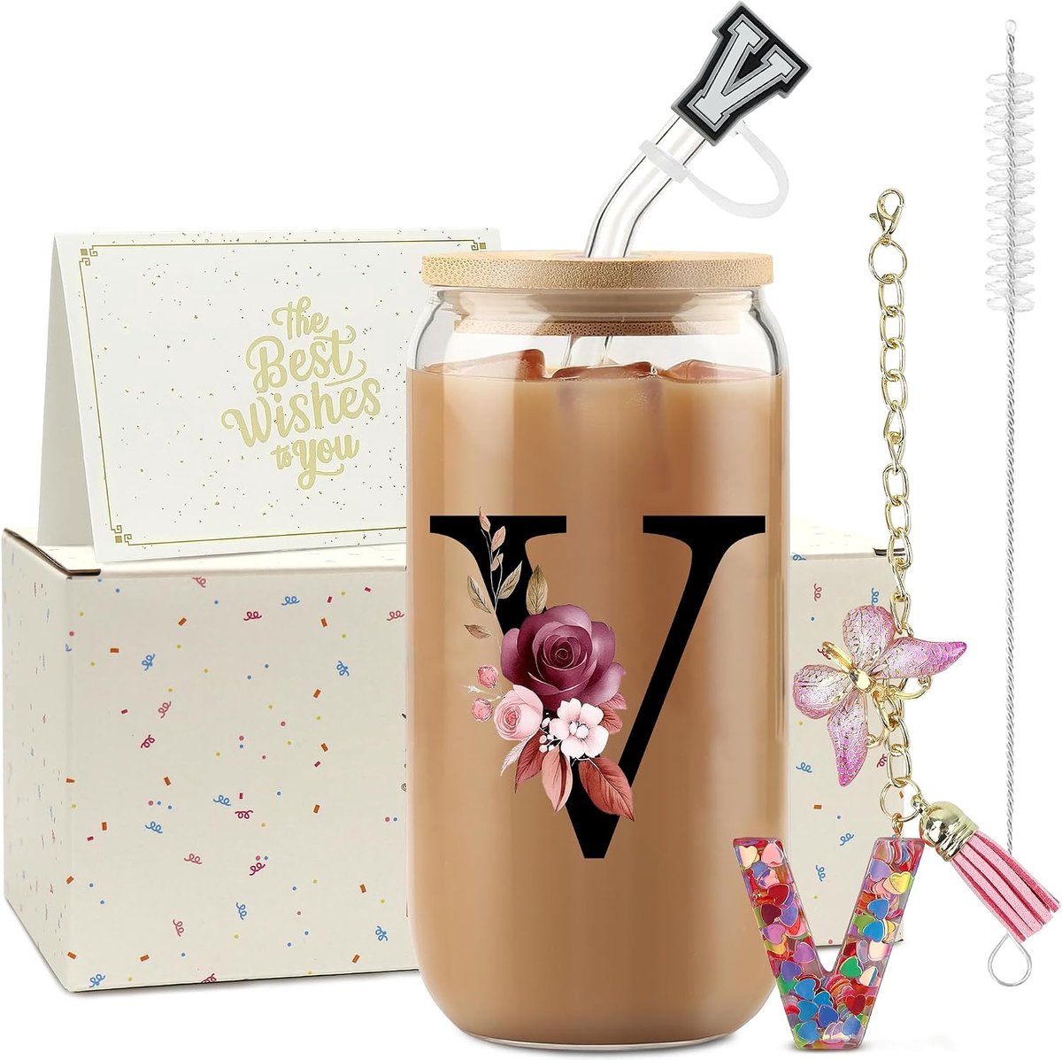 Drinkbeker met rietje, letters A-Z, originele cadeaus voor dames