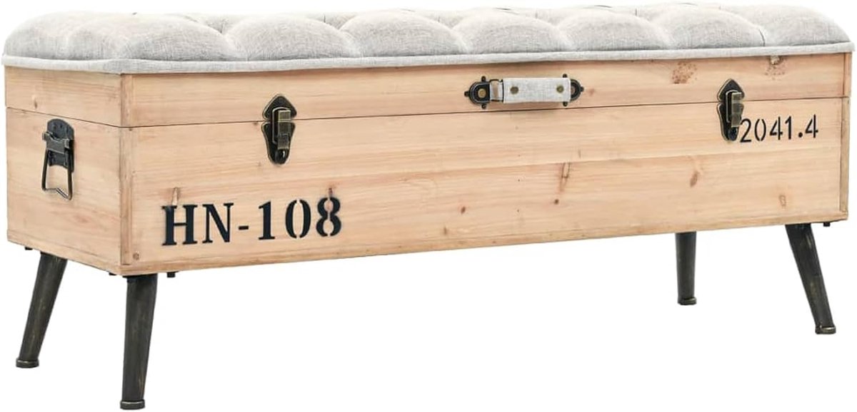 Reiskoffer opbergbank 110 cm, vintage design, massief dennenhout, gestoffeerde bank, voor woonkamer