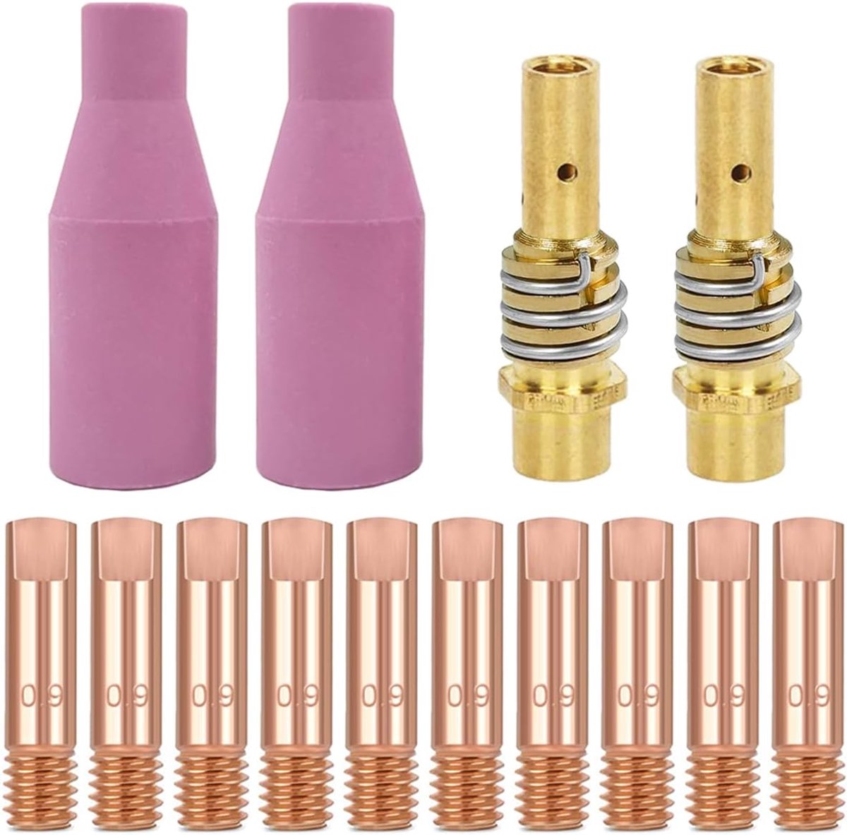 15AK Contact Tip 0.9mm M6 & Tips Holder Difuser & Ceramic nozzles Welding Gun Accessories for MB15 15AK MIG/MAG Welding Torch(14Pcs)