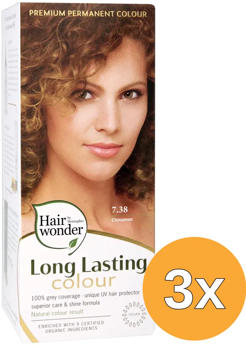 3x Hairwonder Long lasting colour 7.38 cinnamon (100 ml)