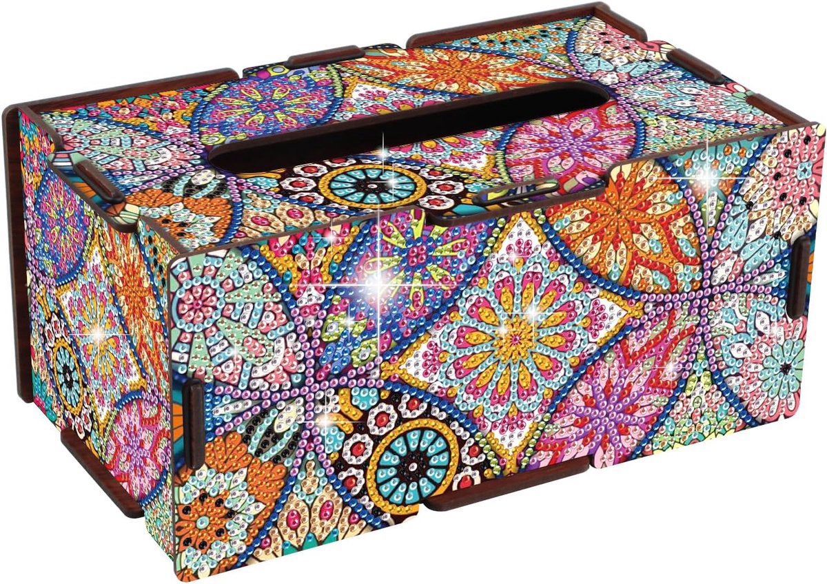 Diamond Painting zakdoekdoos, 22,5 x 12,7 x 10,5 cm, diamantschilderij, tissuebox, doe-het-zelf, navulbaar, zakdoekdispenser, cadeau, woondecoratie voor keuken, kantoor, auto, mandala