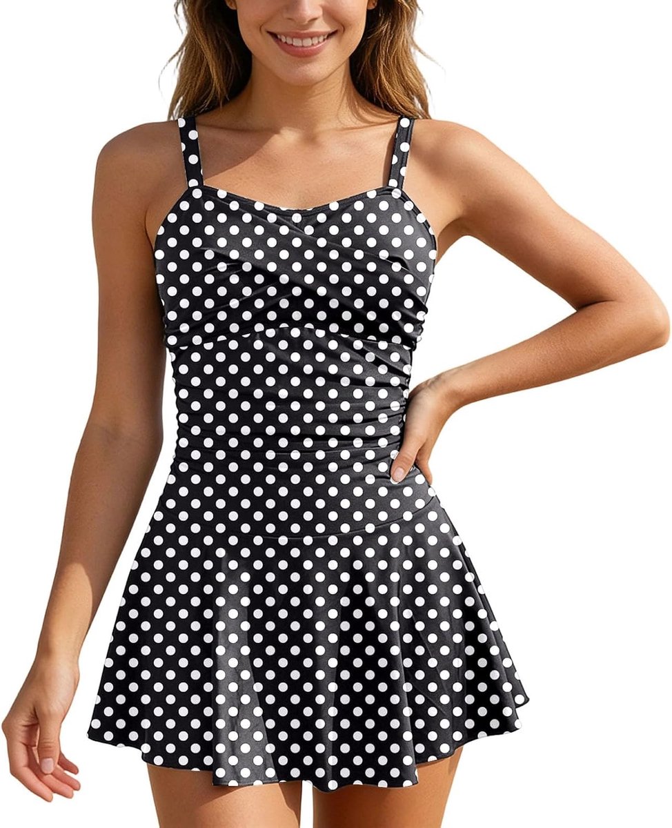 Badeanzug mit Rock Damen Badeanzugkleid Elegant Badekleid Ruched Bauchweg Verstellbar Schwimmrock Grosse Grösse Schwimmkleid Bademode Für Strand Urlaub Und Pool