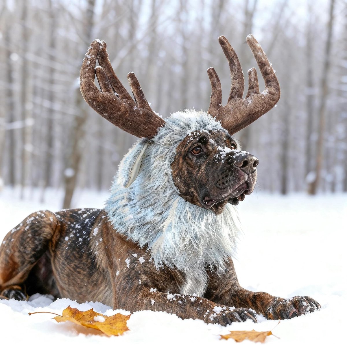 Grappige rendieren huisdier kostuums voor hond, schattige harige huisdier pruik voor Halloween Kerstmis, huisdier kleding accessoires (eland, maat L)