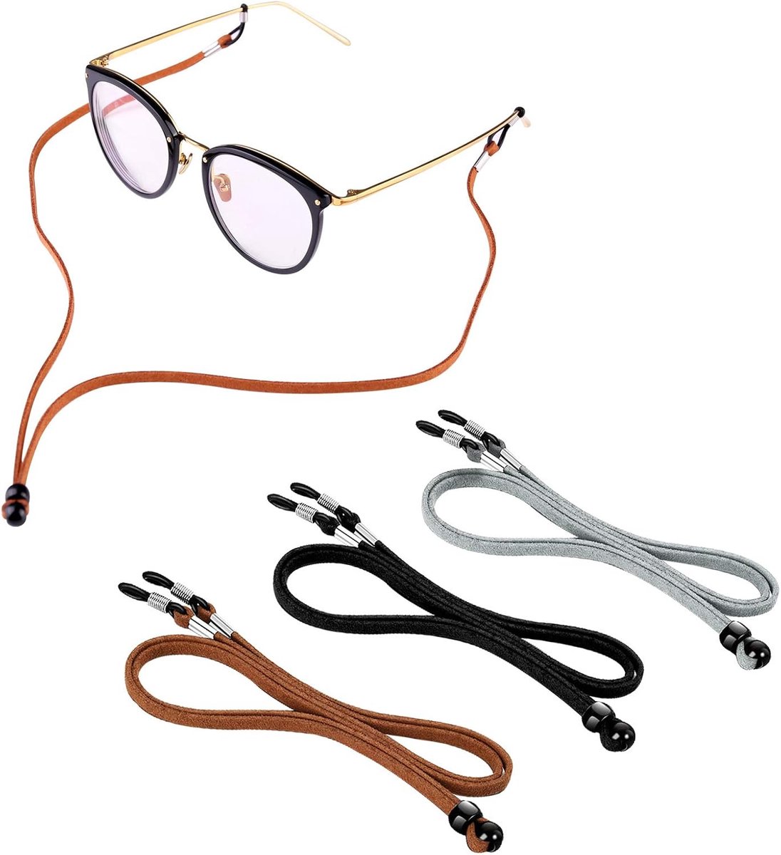 PU lederen brillenriem, Zingso 3 stuks meerkleurig klassiek PU-leer verstelbare brillen zonnebril hoofdband lenzenvloeistof ketting lanyard brillenriem voor decoratie en sport,