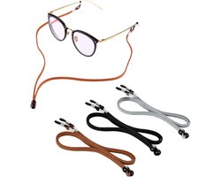 PU lederen brillenriem, Zingso 3 stuks meerkleurig klassiek PU-leer verstelbare brillen zonnebril hoofdband lenzenvloeistof ketting lanyard brillenriem voor decoratie en sport,