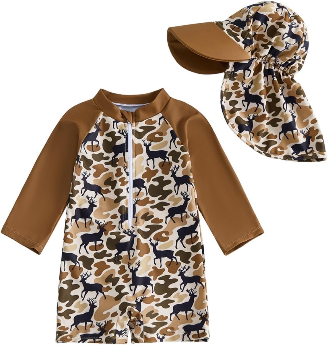 Zwempak voor baby's, jongens, met zonnehoed, camouflagepatroon, sluiting, zomerbadpak voor kinderen, peuters, strand