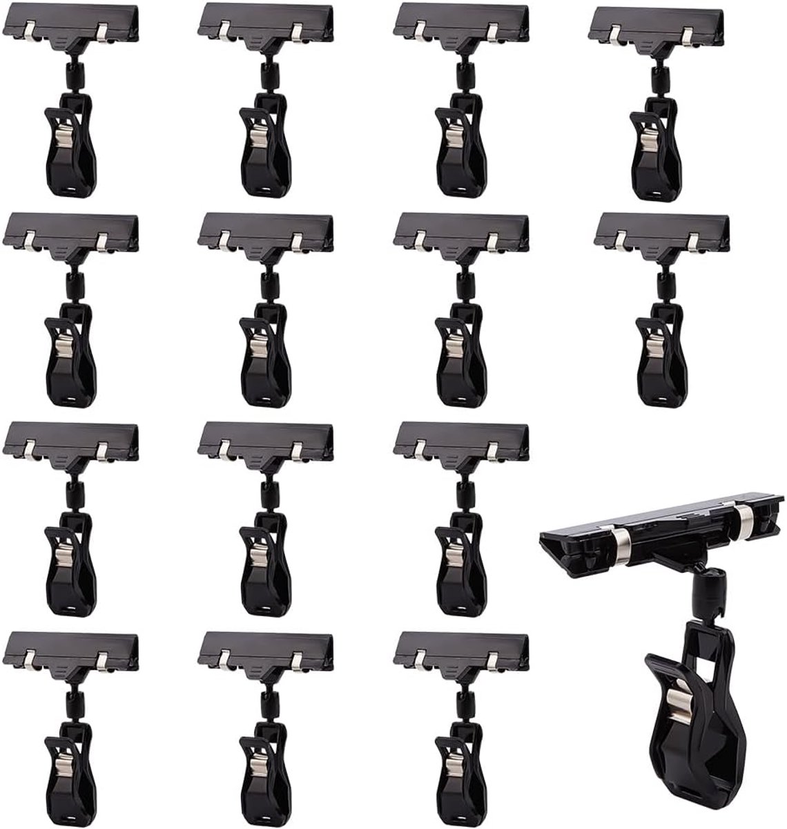 15 stuks teken clips koopwaar teken plastic verstelbare clip teken houder roterende plastic prijskaartje clip retail plank label houder voor bakkerij boetiek magazijn gangpad (zwart)