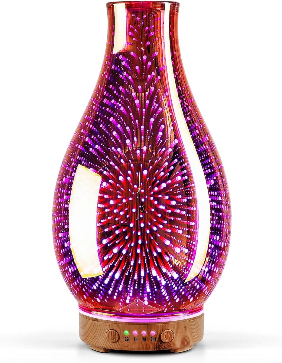 100 ml aromadiffuser voor etherische oliën, handgeblazen, roségoud, ultrasone luchtbevochtiger, 7 kleurlichten, BPA-vrij, 4 timers, verstuiver luchtaroma voor woning en slaapkamer