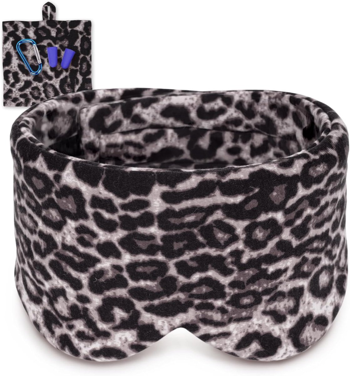 Slaapmasker unisex groot met klittenband, luipaard grafiet