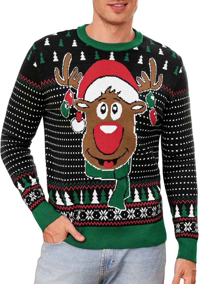 Kersttrui voor heren, winter, grappig, warm, kersttrui, lange mouwen, zacht, comfortabel, S-XXL