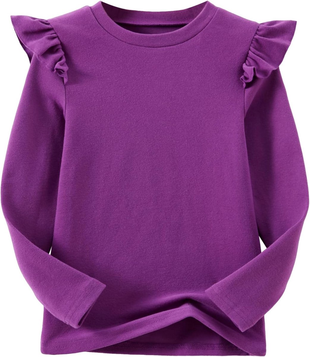 Meisjes-T-shirt met lange mouwen en ruches voor kinderen, tops met ronde hals, tuniek, voor meisjes