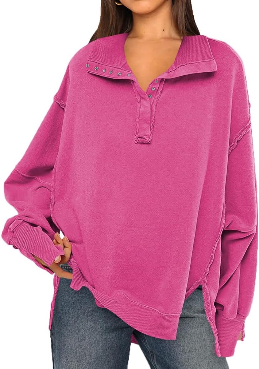 Sweatshirt voor dames, patchwork, grote V-hals, met knopen, trui, vintage, grote maat, sweatshirt, dames, zonder capuchon, rolkraag, lange mouwen, sweatshirt, oversized, dames, casual,