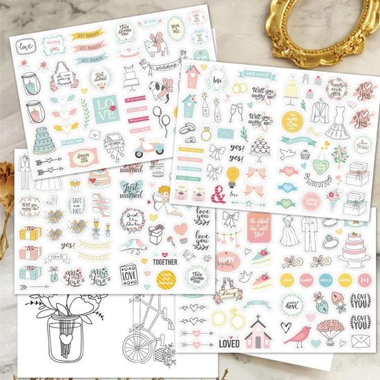 Bruiloftstickers - 256 stuks zelfklevende thematische stickers voor gastenboeken, doe-het-zelf-dagboeken, brieven en het maken van kaarten — afbeelding 2