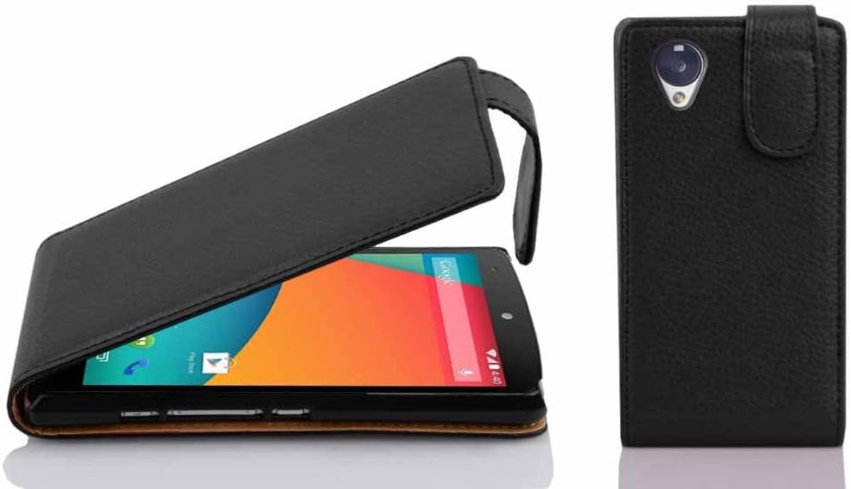 Hoes compatibel met LG Google NEXUS 5 in ZWARTE OXIDE - Beschermhoes in flip-design van getextureerd imitatieleer