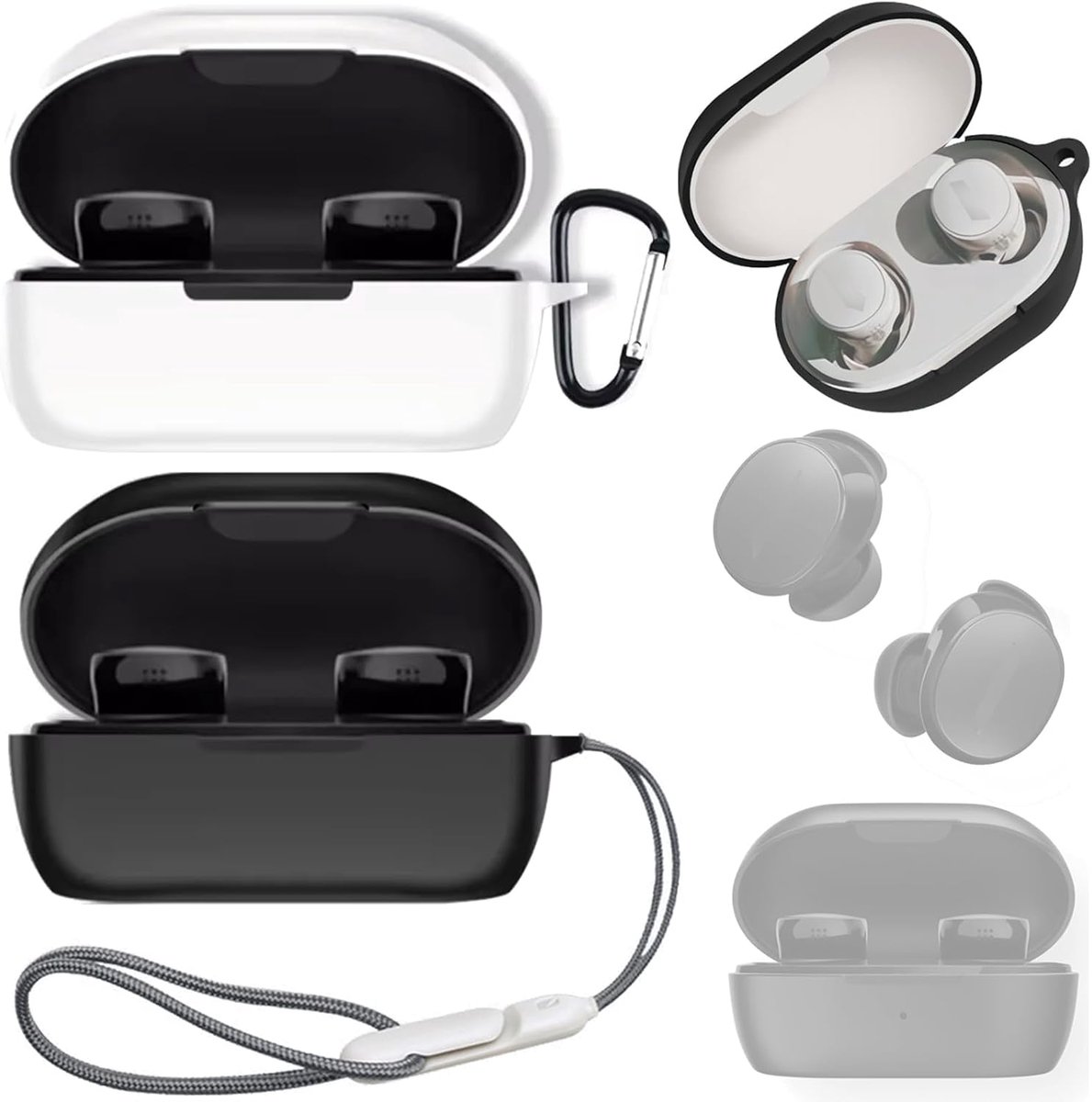 Hoes Cover voor Bose QuietComfort oordopjes, beschermhoes + koord, siliconen cover beschermer accessoires voor Bose QuietComfort, 2 stuks (zwart+wit)