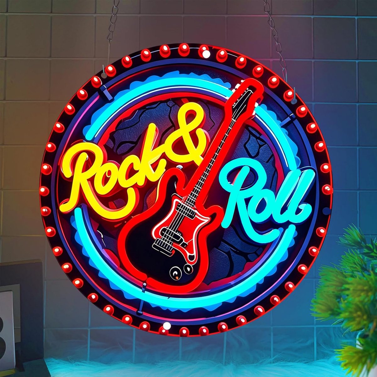 And Roll Neonbord, LED Live Muziek Gitaar Neon Licht, USB Aangedreven Neon Signs Wanddecoratie voor Bar, Pub, Muziekstudio, Game Room Slaapkamer, Geweldig cadeau voor jongens en meisjes