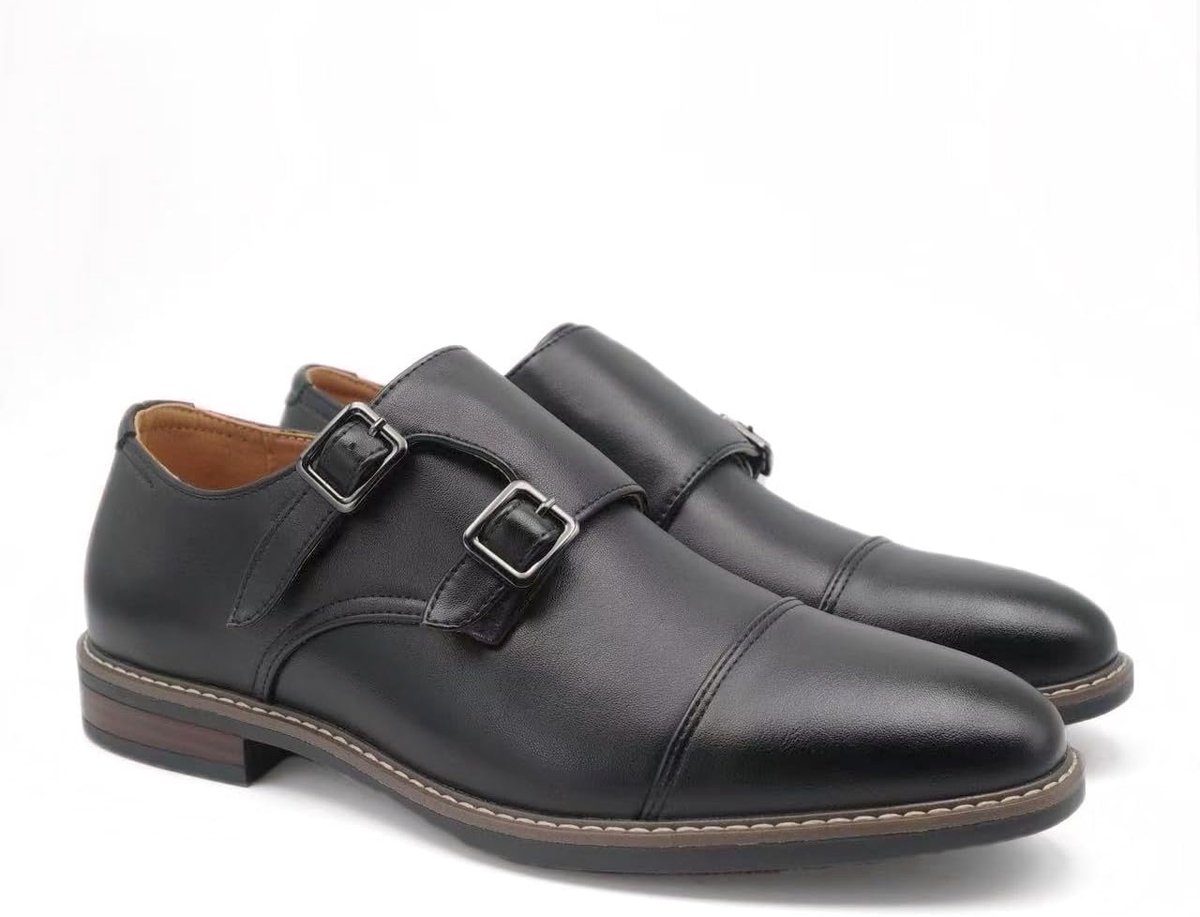& Sewing Monk Strap schoenen voor heren, leer, dubbele gesp, pet toe, bruin en zwart