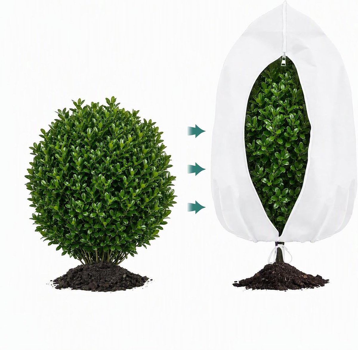 Winterbescherming voor planten, 120 x 180 cm, winterbescherming voor potplanten met ritssluiting en trekkoord, wit wintervlies voor planten, vorstbescherming, ademende vorstbescherming planten