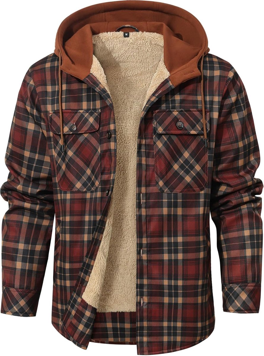 Heren winterjas geruit houthakkershemd fleece gevoerd jack