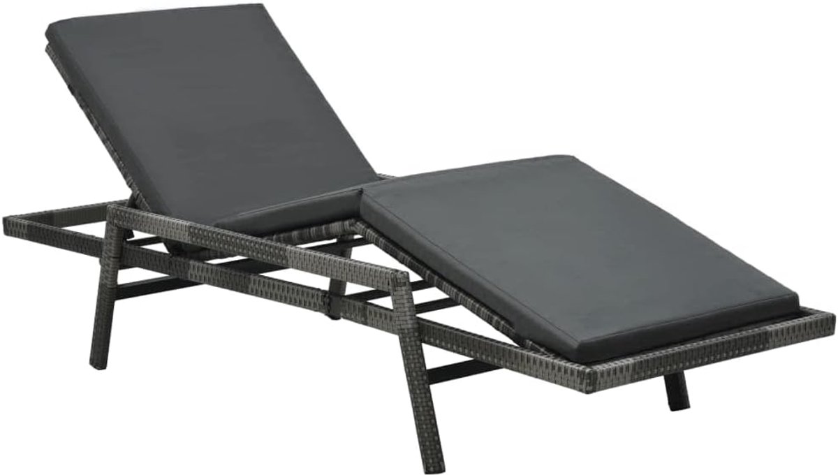 Zitmeubel, ligstoel met kussen, polyrotan, grijs, 1 stuk, verstelbare rugleuning en voetensteun, stabiel frame, afneembare hoezen voor tuin en terras