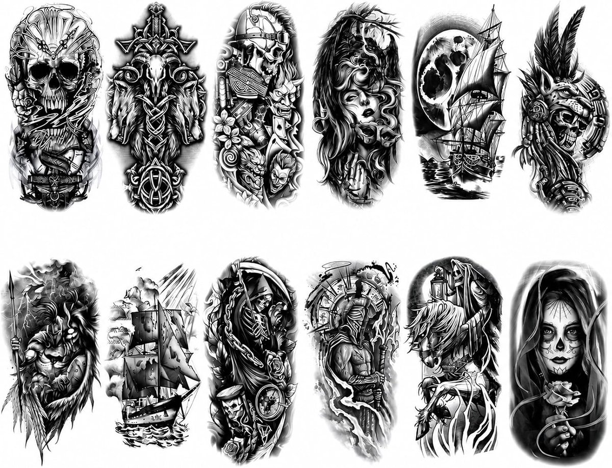 Tijdelijke tatoeages voor heren, neptatoeages, halve arm voor