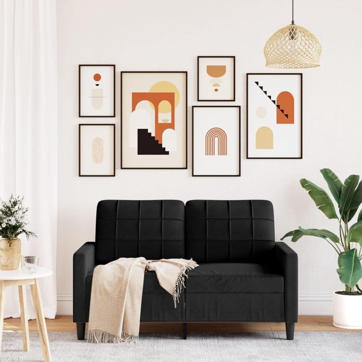 Soiggiorno 2-zitsbank, modern, van fluweel, zwart, 137 x 77 x 80 cm, moderne fluwelen bank voor 2 zitplaatsen