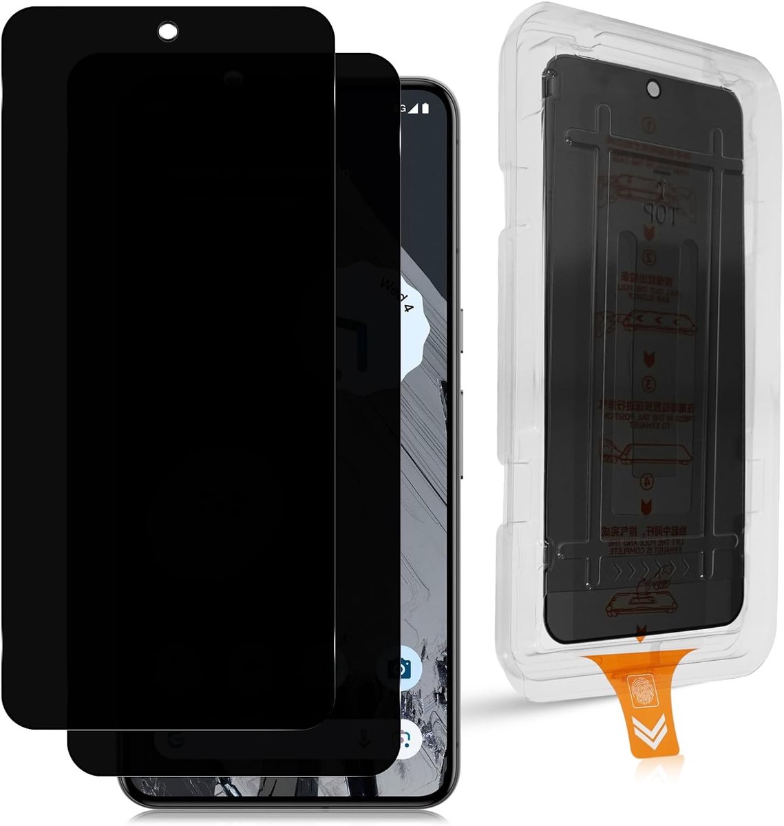 Inkijkbescherming voor Google Pixel 8 Pro, 2 stuks, inkijkbescherming, 9H hardheid, anti-spyfolie, krasbestendige privacyfolie, auto-installatie, anti-vingerafdruk, zonder luchtbellen