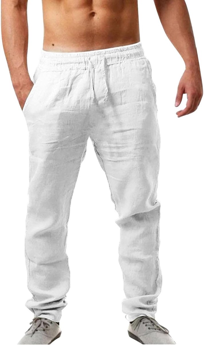 Broek heren zomerbroek vrijetijdsbroek stoffen broek ademend elastiek losse fit mannen vakantie comfortabel A2