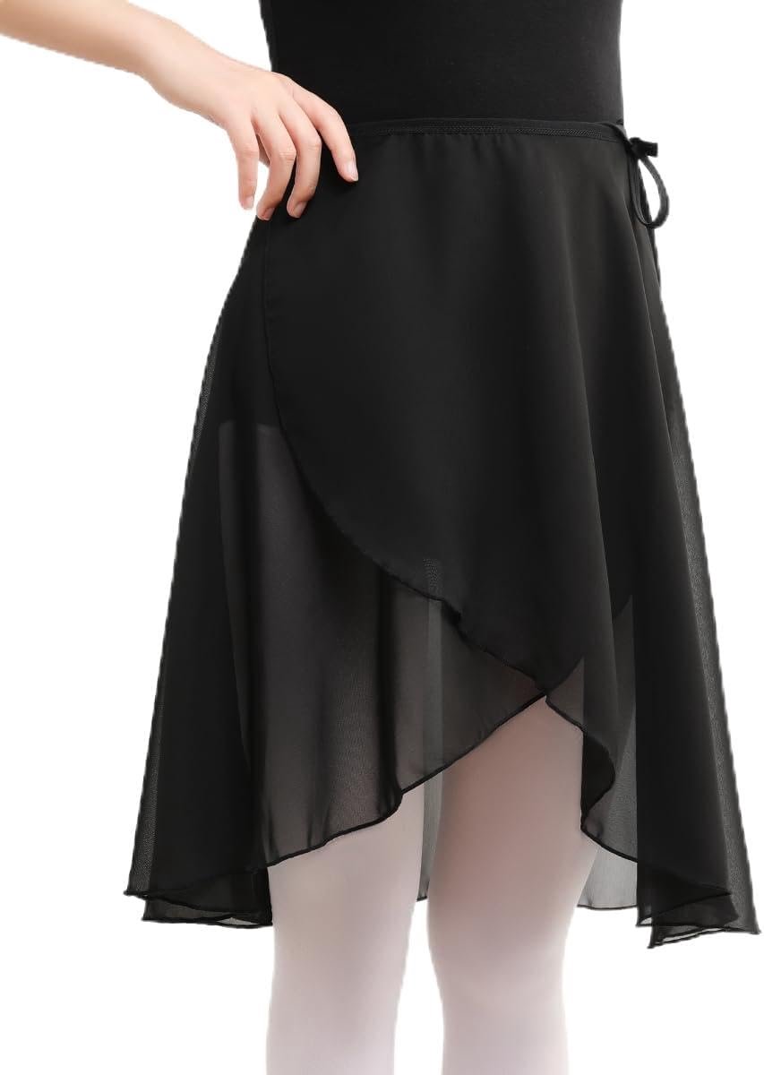Wikkelrok voor dames, chiffon, dansrok met verstelbare taille, zwart