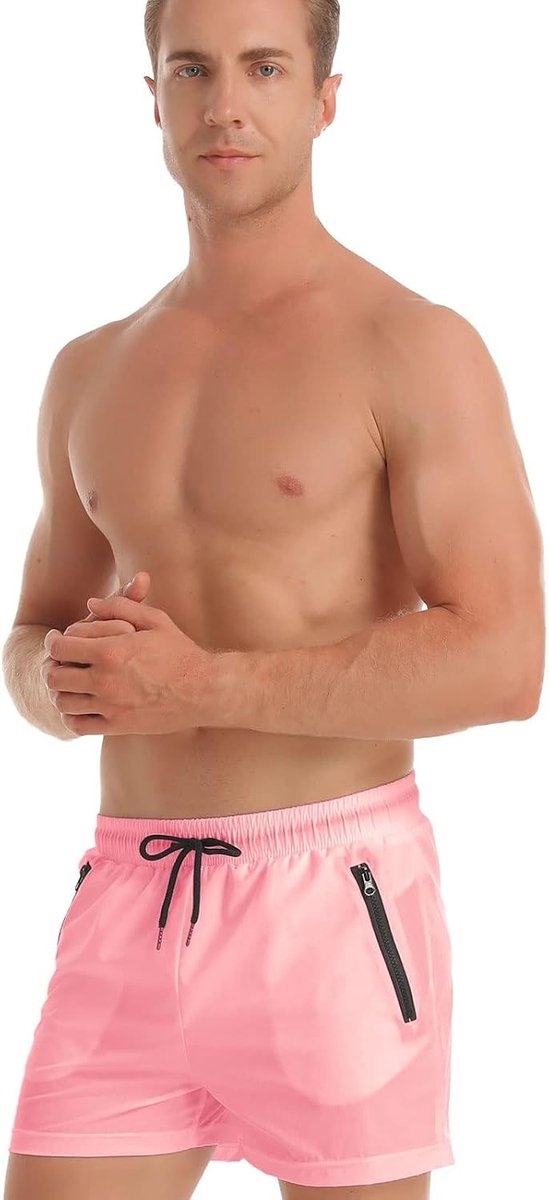 Shorts voor heren, korte zwembroek, heren, zwembroek, boxer, zwembroek, watersport, korte broek, sneldrogend, zwemshorts met ritssluiting