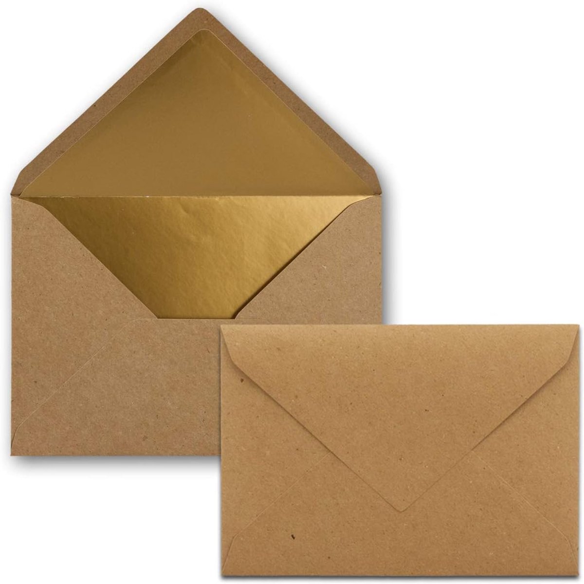 Enveloppen in Kraftbruin - 100 stuks - Brief-Umschläge DIN C6 - 11,4 x 16,2 cm - Natte kleefsluiting - Goud-Metallic voering - zonder venster voor uitnodigingen