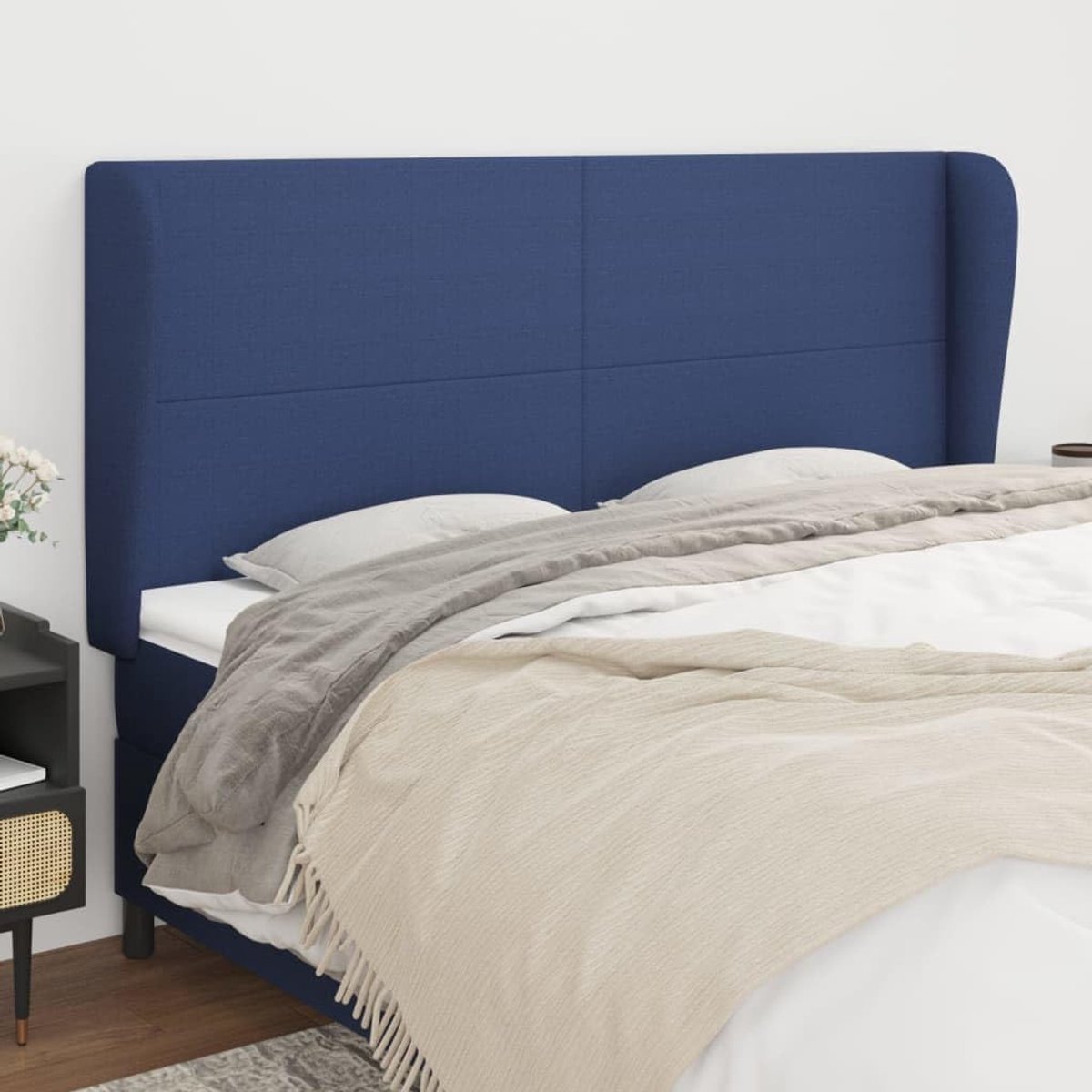 Hoofdsteun, blauw, 183 cm, verstelbaar, 118/128 cm, houten poten, rugsteun
