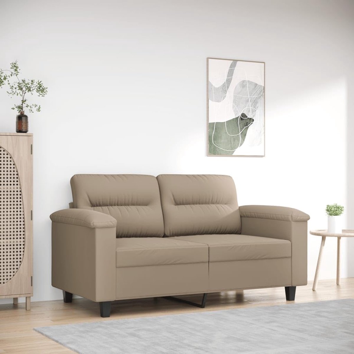 2-zitsbank, 120 cm breed, taupe, microvezelweefsel, duurzaam gestoffeerd meubel met metalen frame, comfortabele zitvlakken en moderne inrichting voor woonkamer, gezelligheid