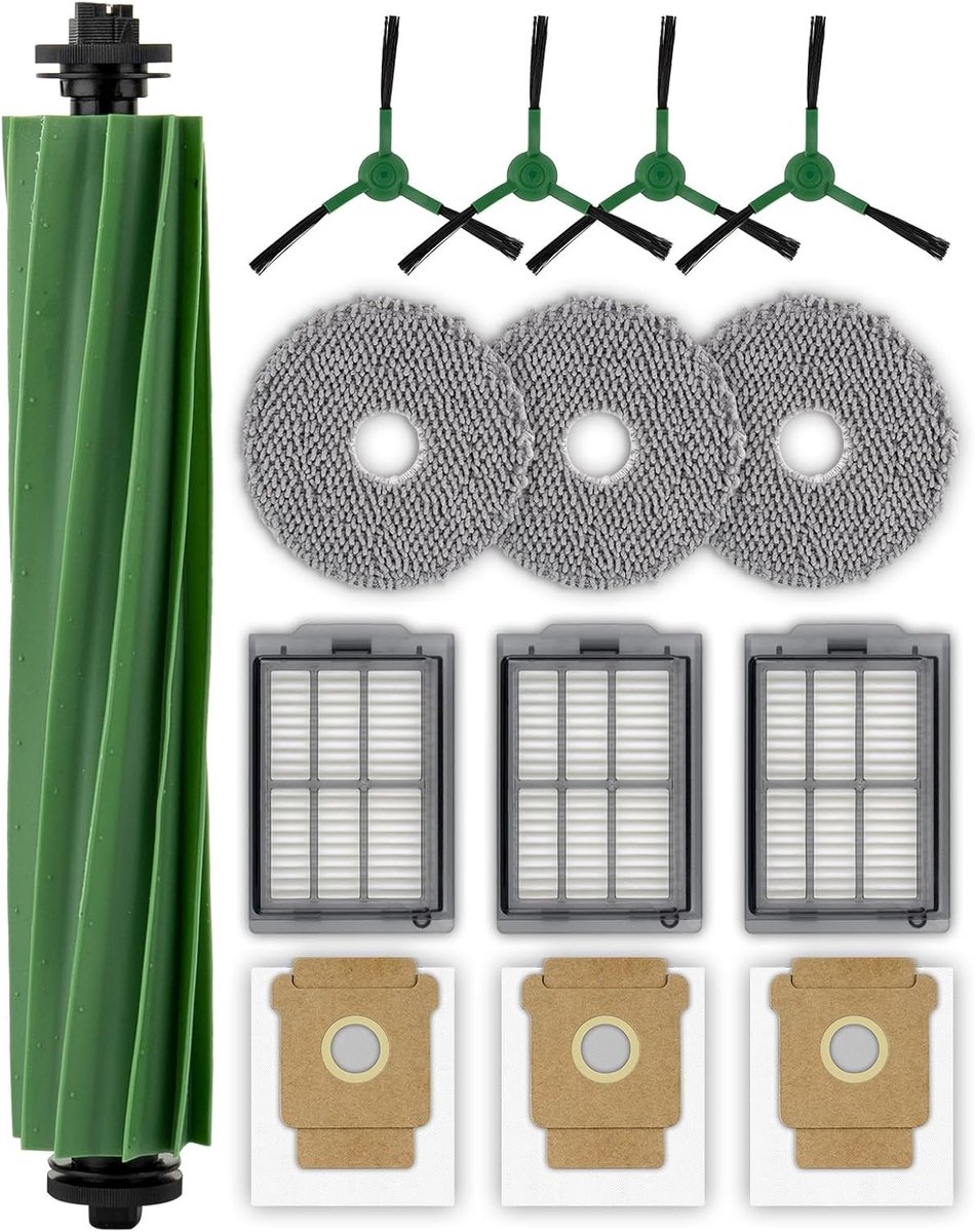 (14 stuks) Plus 505 Combo vervangende onderdelen voor iRobot Plus 505 Combo robot/Plus 405 Combo Robotstofzuiger, 1 rolborstel, 3 stofzakken, 3 dweilpads, 4 zijborstels, 3 HEPA-filters