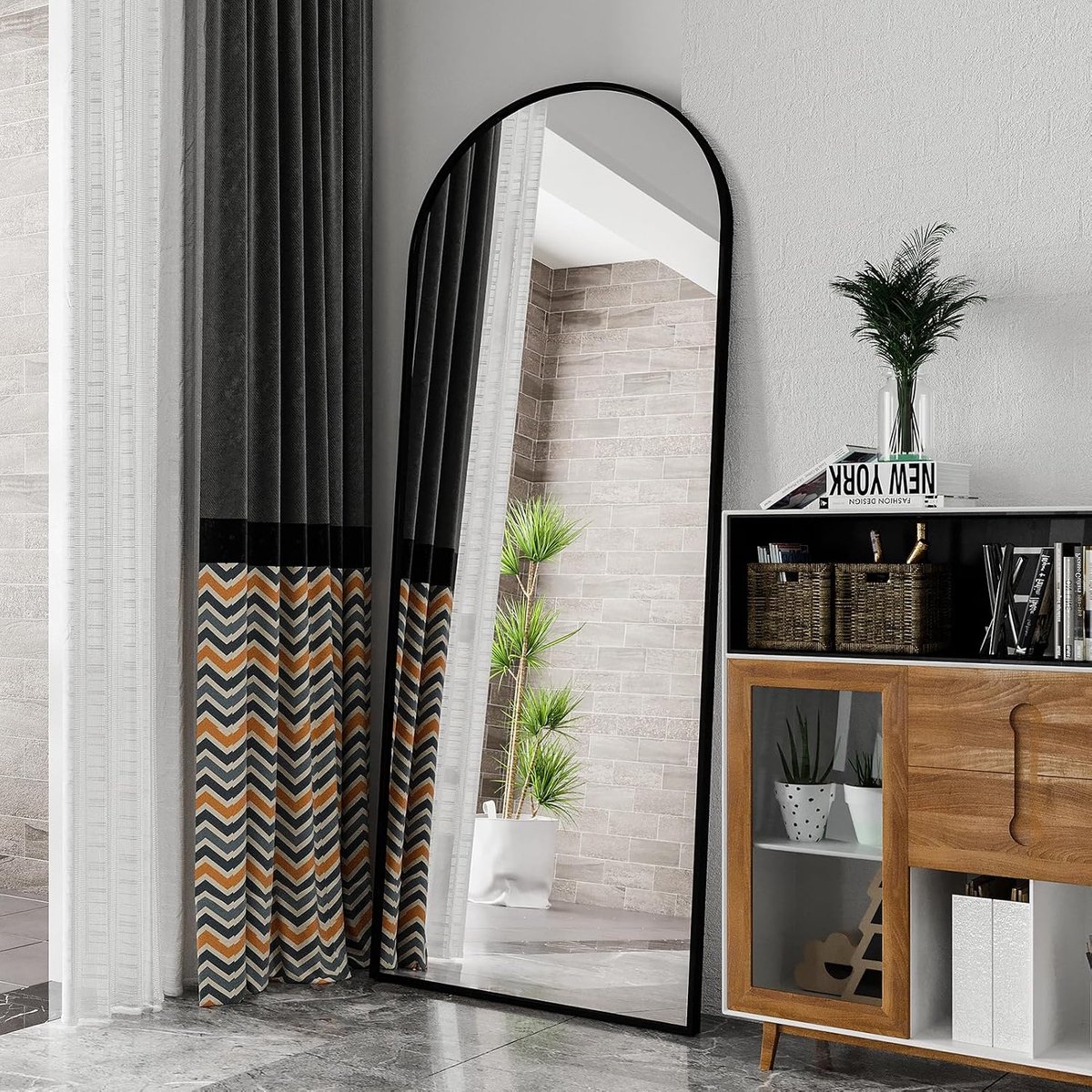 Body spiegel, 180 x 80 cm, grote wand- of staande spiegel met aluminium frame, perfect voor slaapkamer, woonkamer, badkamer of kinderkamer (zwart, boog 180 x 80 cm)