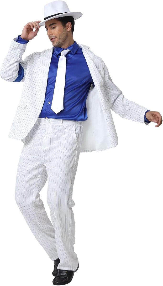 Kinderen jongens meisjes strepen glad voor criminelen Halloween Kerstmis Cosplay Feesten Dansen Rollenspel Retro Outfit Kostuums Pak Jas+Broek+Shirt+Hoed+Tie (Wit