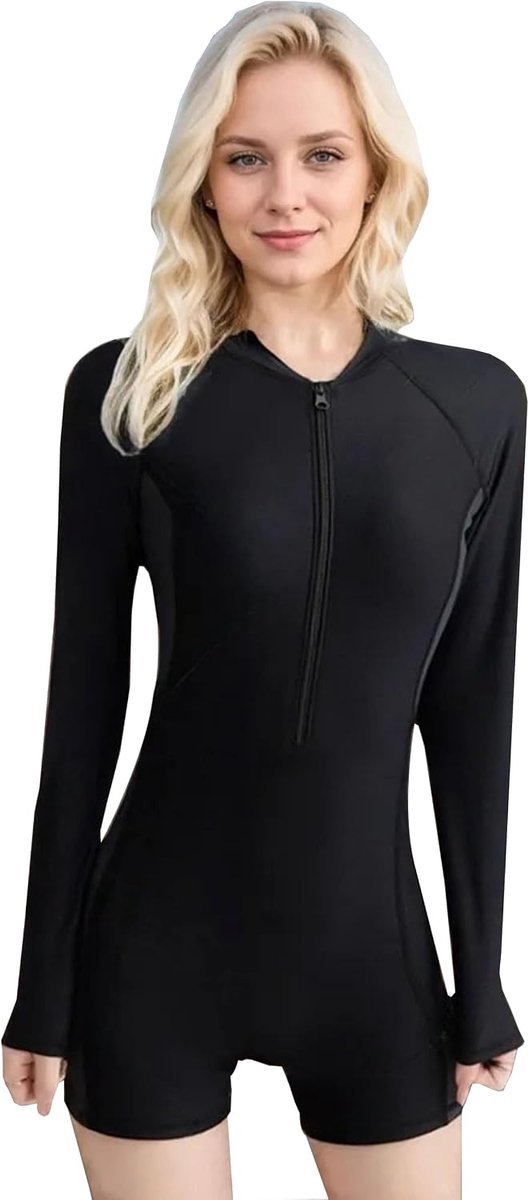 Badpak voor Dames met Mouwen,Badpak,Zwempak met Rits aan de Voorkant,Surfkleding,Duikpak,Huidbeschermers