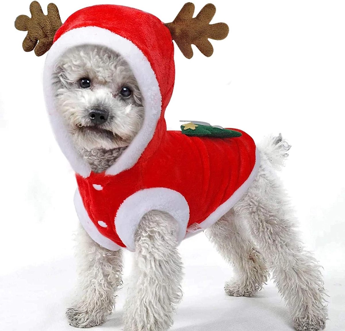 Kerstmis elandkostuum, huisdier kerstkostuum, kattenkleding Kerstmis, huisdier hoodies warme hondenjas voor winter lente Kerstmis hondenkleding rood (L)